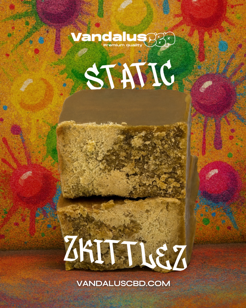Static Zkittlez, hachís premium elaborado a partir de la famosa genética Zkittlez.