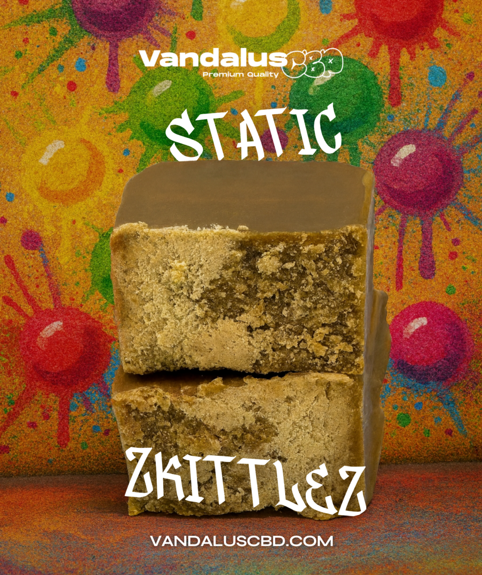Static Zkittlez, hachís premium elaborado a partir de la famosa genética Zkittlez.